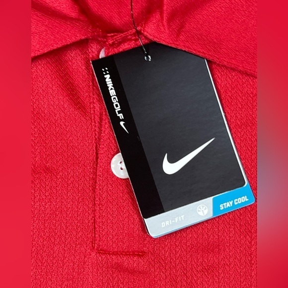 NWT Nike Golf Medium Classic Red Swoosh Logo Sunday Red Tiger Woods Dri-Fit Polo - Picture 5 of 11